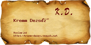 Kremm Dezső névjegykártya